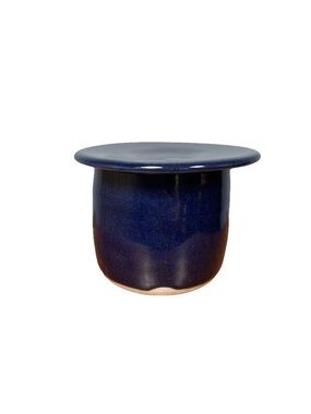 Stoneware Pottery Butter Bell Signed Crock Handmade Cobalt Blue